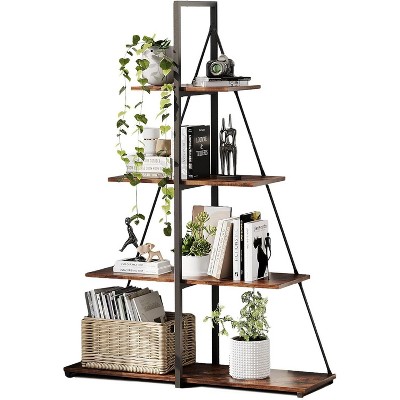Coucheta A-Frame Ladder Bookshelf – 4-Tier Leaning Bookcase,  Shelf for Small Spaces, Holds 30lbs/Tier, Farmhouse & Industrial Style