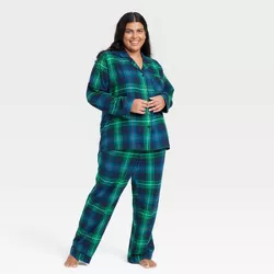 Women's Holiday Tartan Plaid Flannel Matching Family Pajama Set - Wondershop™ Navy Blue 4X