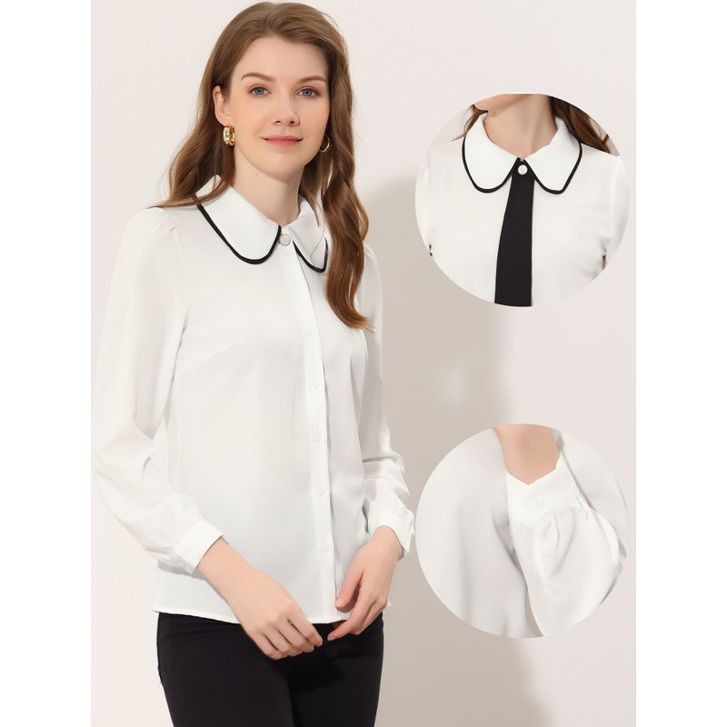 Allegra K Work Office Shirt for Women's Long Sleeve Button Up Peter Pan Collar Blouse, 2 of 6
