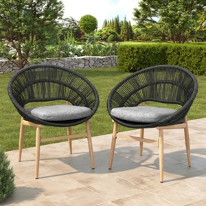 Set of 2 Wicker Patio Dining Chairs with Backrest, All-Weather Outdoor Chairs with Metal Frame for Backyard, Balcony, or Deck-Maison Boucle - 1 of 4