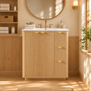 Polibi Bathroom Vanity with Ceramic Sink, Soft-Close Doors and U-Shaped ...