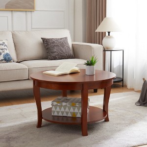 TiramisuBest Traditional Round Coffee Table with Open Storage Shelf,2-Tier Storage Wood Center Circle Accent Table for Living Room,Apartment,Studio - 1 of 4