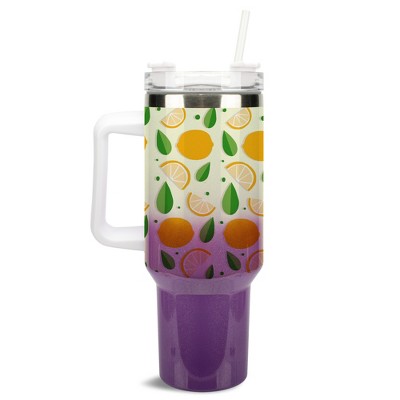 100 North Lemon Citrus Slices Summer Fruit 40 oz. Stainless Steel, Large Water Bottle Coffee Mug, Spill & Leak Resistant, Thermal Travel Tumbler with