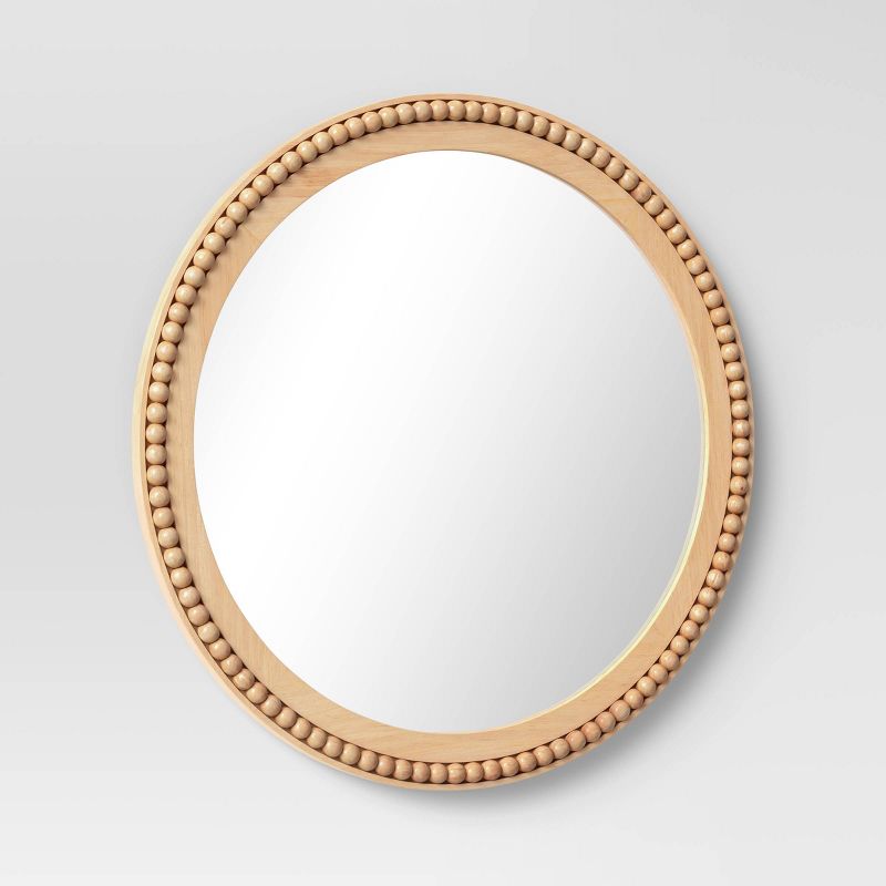 28&#34; Dia Round Wooden Beaded Wall Mirror Natural - Threshold&#8482;, 4 of 10