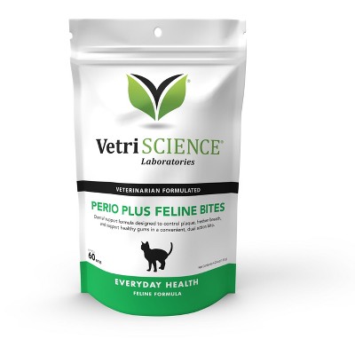 VetriScience Perio-Plus Crunchy Teeth Cleaning Treats for Cats, Chicken Liver Flavor, 60 Bite-Sized Chews