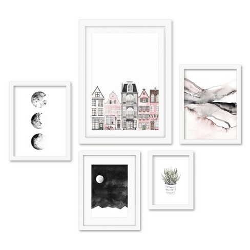 Americanflat 5 Piece White Framed Gallery Wall Art Set Modern