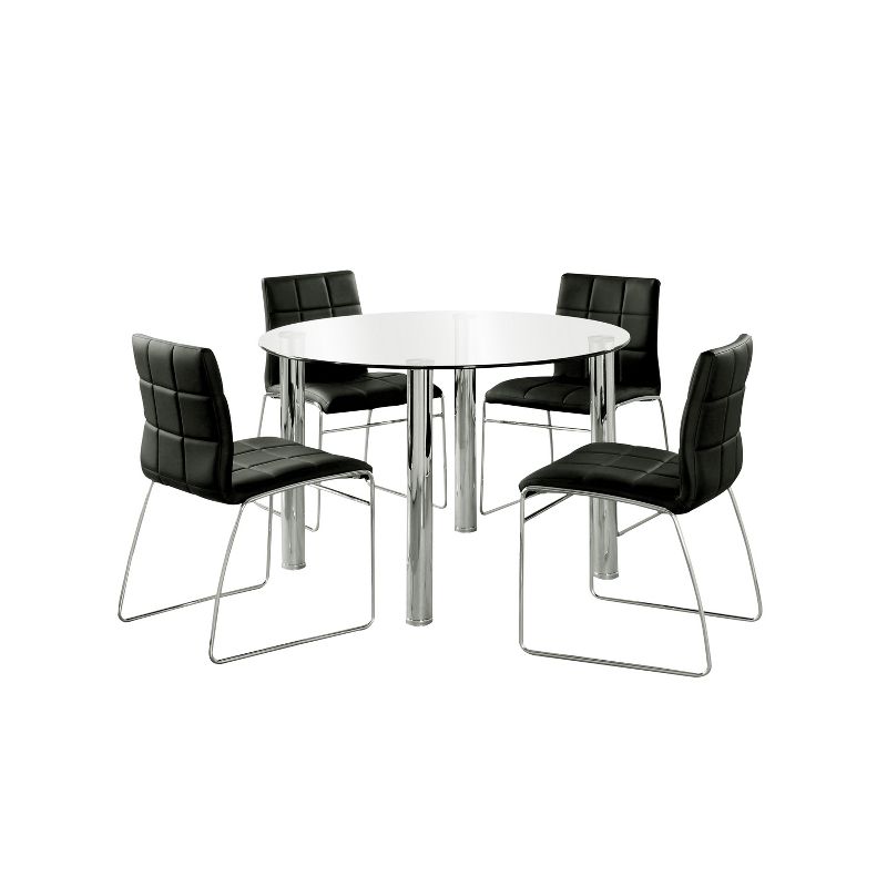 5pc Aneston Glass Top Chrome Leg Round Dining Table Set Chrome/Black - HOMES: Inside + Out, 1 of 7