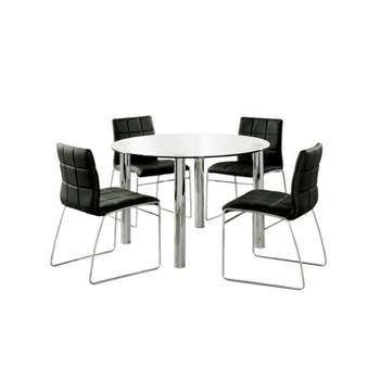 5pc Aneston Glass Top Chrome Leg Round Dining Table Set Chrome/Black - HOMES: Inside + Out