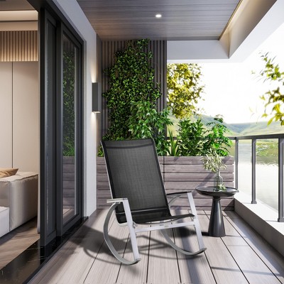 Black and Silver Steel Mesh Outdoor Rocking Chair with Arms