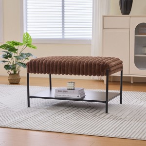 Sapphtopaz Ottoman Faux Fur Foot Stool with Metal Legs Modern Ottoman with Wooden Open Storage Shelf for Living Room, Bedroom, Entryway - 1 of 4
