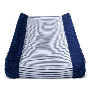 Wipeable Changing Pad Cover with Plush Sides Stripes - Cloud Island Navy, Blue