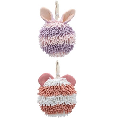 REGALWOVEN Cute Cartoon Soft Absorbent Fluffy Chenille Ball Hand Towels 2 Pcs