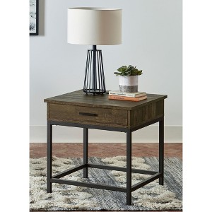 24" Square End Table with Wood Grain Finish and Storage Drawer, Ideal for Living Room or Reading Nook - 1 of 4