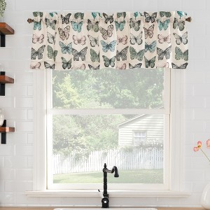56"x14" No. 918 Sheer Magdalena Butterfly Print Rod Pocket Kitchen Curtain Valance Blue: Polyester, Machine Washable - 1 of 3
