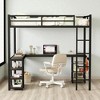 Mshliw Full Metal Loft Bed with Desk and Shelves, L-Shaped Loft Bed with Ladder & Guardrails, Space-Saving Study Bed Frame for Bedroom, Black - 2 of 4