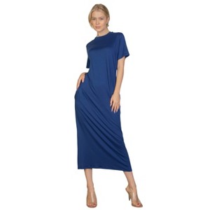 Slickblue Women's Casual Side Pocket Tee Dress, Short Sleeve Jersey Knit, Relaxed Fit, 12 Color Options, Size S-L - 1 of 4