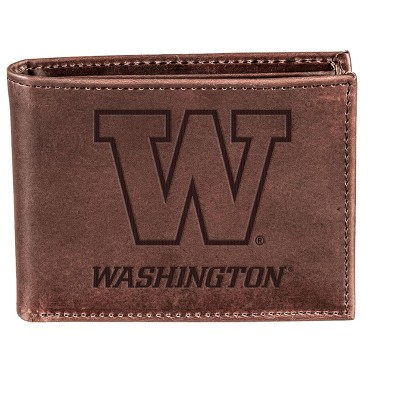 Evergreen NCAA Washington Huskies Brown Leather Bifold Wallet Officially Licensed with Gift Box