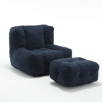 Cesicia 36.6 in-W x 38.6 in-D x 30.1 in-H Black Velvet Bean Bag Seats With Ottoman