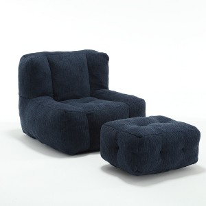 Cesicia 36.6 in-W x 38.6 in-D x 30.1 in-H Black Velvet Bean Bag Seats With Ottoman - 1 of 4