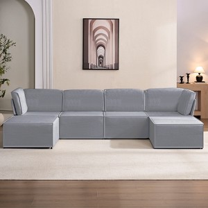 Mjkone Oversized Modular Sectional Sofa, U/L-Shaped Couch with Deep Seat, Ottoman, Convertible Modern Linen Sleeper Sofa Bed - 1 of 4