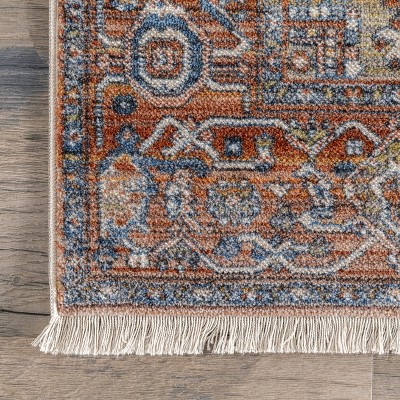 Harriet Rust Square Vintage Medallion Fringe Area Rug