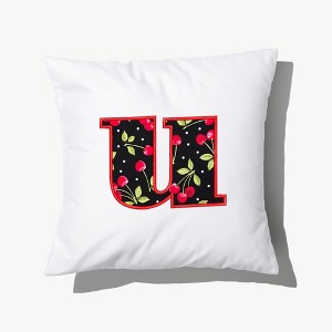 Personalization Mall Cherry Pop Initial Embroidered Applique Throw Pillow - 1 of 4