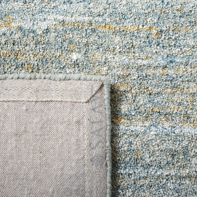 Handmade Tufted Blue and Olive Wool Square Rug
