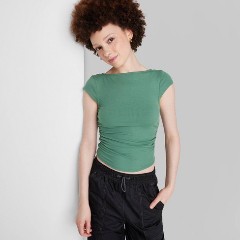 Women's Short Sleeve Pointelle Rosette T-shirt - Wild Fable™ Gray S : Target