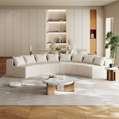 CAVINAS Curved Modular Sectional Sofa with 4 Seats,Symmetrical Semi Circular for Living Room,Modern Cloud Couch Sectional,2 Pillows per module,Beige