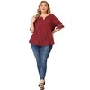 Agnes Orinda Women's Plus Size Boho Smocked Short Puff Sleeve Ruffled Cuff Spring Summer Polka Dots Blouses - 3 of 4