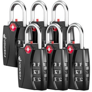 Fosmon 6 Pack TSA Locks for Luggage, Padlock Combination Lock Easy to Set TSA Luggage Locks TSA Approved for Travel Suitcase Backpack & Locker, Black - 1 of 4