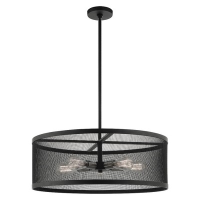 Sleek Industro Drum Chandelier with Stainless Mesh Shade, Black/Brushed Nickel
