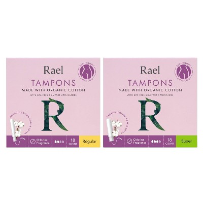 Rael Organic Cotton Regular & Super BFA-Free Applicator Compact Tampons Duopack - 36ct