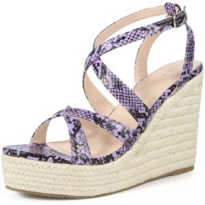 BLISSFUL STEP Women's Strappy Wedge Heels Snake Print Wedges Sandals - 1 of 4