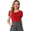 INSPIRE CHIC Women's Bow Neck Solid Short Sleeve Peter Pan Collar Blouse - 3 of 4