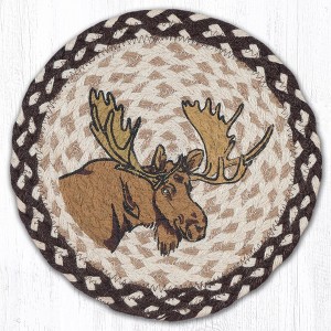 Earth Rugs Moose Printed Round Jute Trivet – 10" Rustic Hot Pad with Eco-Friendly Braided Natural Fiber Design - 1 of 3