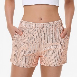 Anna-Kaci Women's Sequin Shorts Elastic Waist Sparkly Party Bottoms with Pockets - 1 of 4