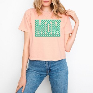 Simply Sage Market Women's Mom Checkered Box Puff Print Short Sleeve Relaxed Fit Cropped Tee - 1 of 4