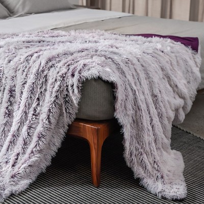 Purple Ombre Reversible Faux Fur Throw Blanket 60" x 70"