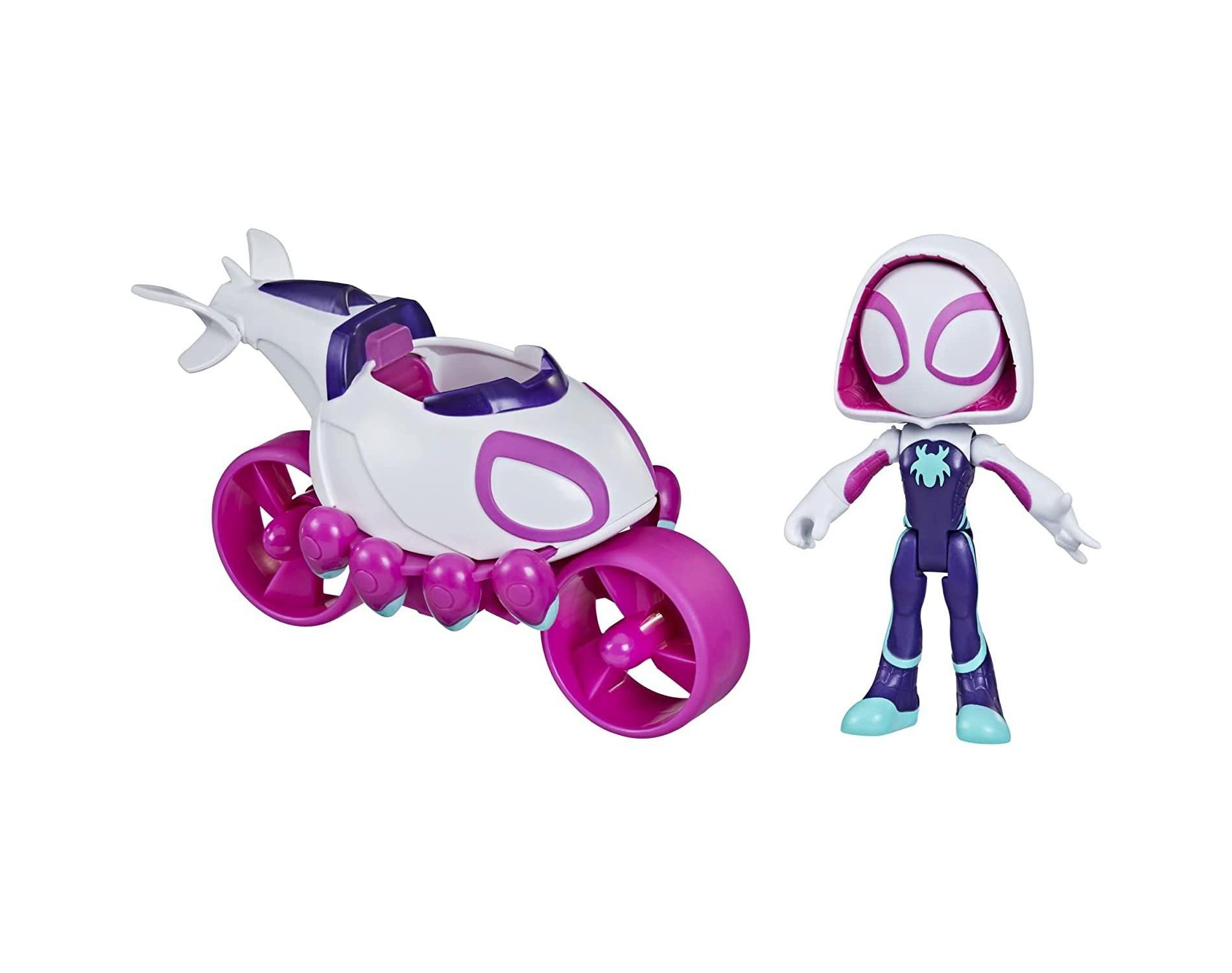 Marvel Spidey and His Amazing Friends Ghost-Spider Action Figure with Copter-Cycle Vehicle, 4-Inch Poseable Toy for Kids Ages 3 and Up