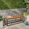 Coolbibila-Patio Benches With Iron Frame And Closed Legs, Garden Benches Constructed From Teak Wood, Modern Garden Bench Outdoor - 2 of 4