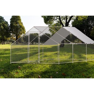 Large Metal Chicken Coop,Walk-in Chicken Run,Galvanized Wire Poultry Chicken Hen Pen Cage, Duck Cages with Waterproof and Anti-Ultraviolet Cover - 1 of 4