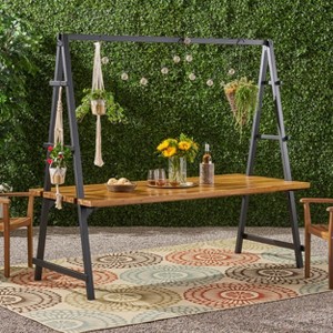 VYNXARIA Outdoor dining table made with acacia wood,provides a unique structure that allows you to hang your favorite potted plants - 1 of 4