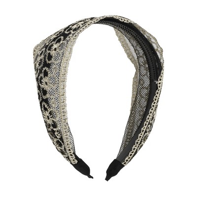 Unique Bargains Women's Elegant Lace Mesh Floral Hairband 6.30"x5.12" Black White 1 Pc