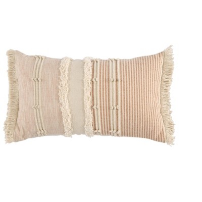 Haven Textured Lumbar Color Block Decorative Pillow with Fringe - Shiraleah