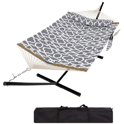 Instant-Setup 2-Person Hammock with Steel Stand – 450lb Capacity Portable Outdoor Hammock (Light Gray/Brazilian)