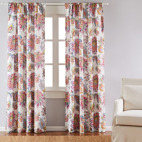 Palladium Grey Floral Lined Curtain Panel with Rod Pocket - 2pk - Levtex  Home 