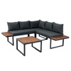 Whisen 4 Piece L Shaped Patio Conversation Set 5 Seater Wicker Sectional Sofa with Side Table and Dark Grey Cushion - 3 of 4