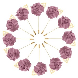 Unique Bargains Mens Golden Leaf Rose Lapel Boutonnieres Pin for Wedding 12 Pcs - 1 of 4