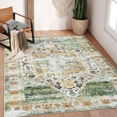 Runner Rug Kitchen Hallway Entryway – Vintage Floral Oriental Design Non-Slip Stain Resistant Low Pile Floor Covering